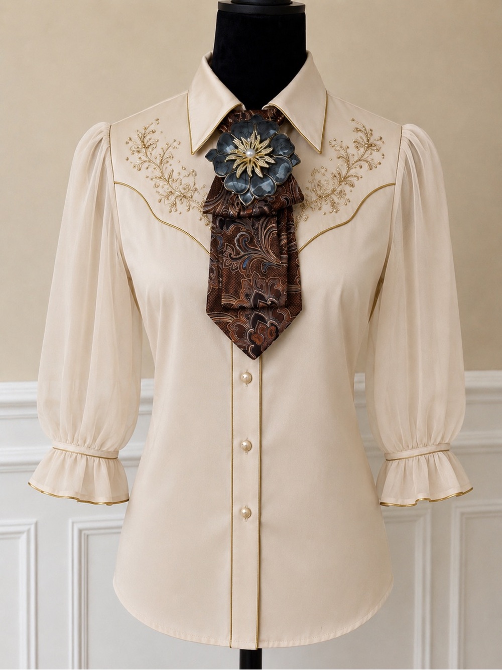 STUNNING One-Of-A-Kind Necktie Necklace Large Brooch Pearl Necklace